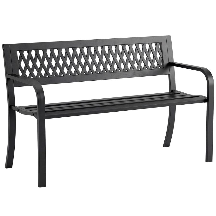 Outsunny Gartenbank für den Außenbereich, 2 Personen, Patio-Bank aus Metall mit Armlehnen und Latten-Sitz, für Garten, Park, Balkon, Terrasse, Tragfähigkeit bis 240 kg, Schwarz   Aosom von Outsunny