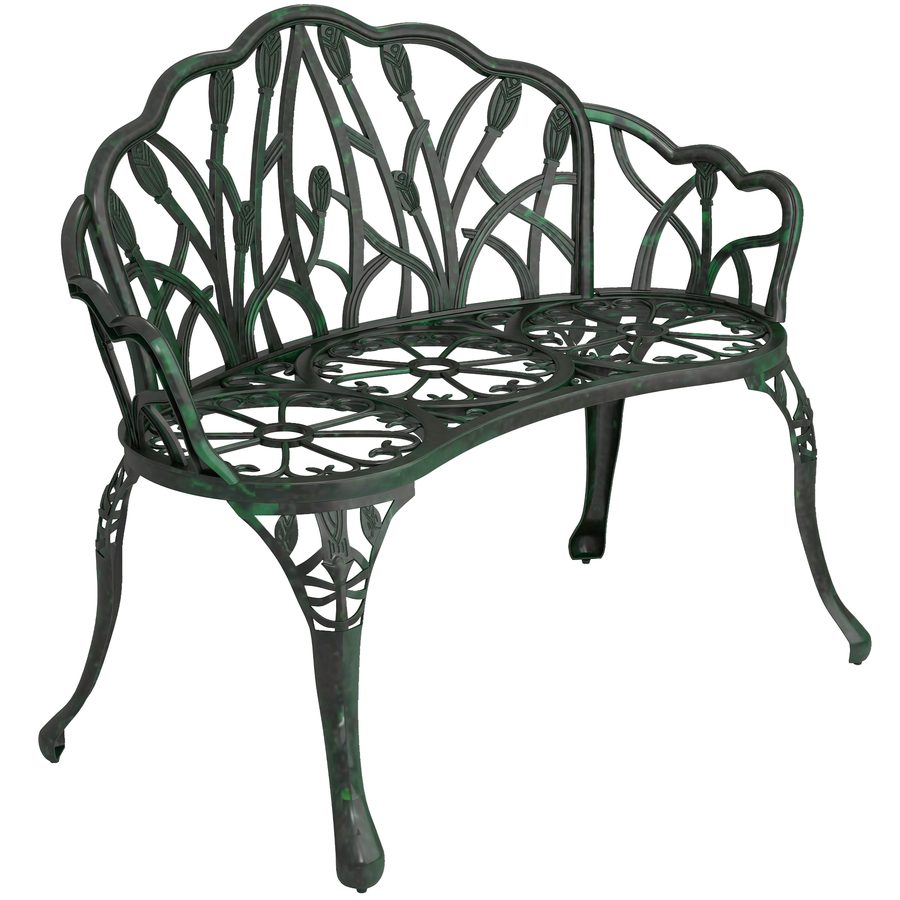 Outsunny Gartenbank aus Aluminiumguss, 2‑sitzige Außenbank mit Tulpen-Rückenlehne, floralem Sitz und Armlehnen, rostbeständig, für Terrasse, Patio, Rasen, 99 x 57 x 78 cm, antikgrün   Aosom von Outsunny
