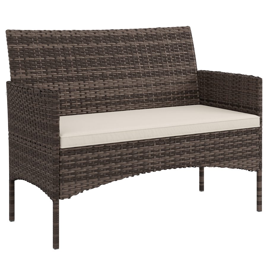 Outsunny Gartensofa 2-Sitzer Rattansofa mit Kissen Loungesofa, Wetterfest Couch für Garten Terrasse Balkon, Poly Rattan, Khaki   Aosom von Outsunny