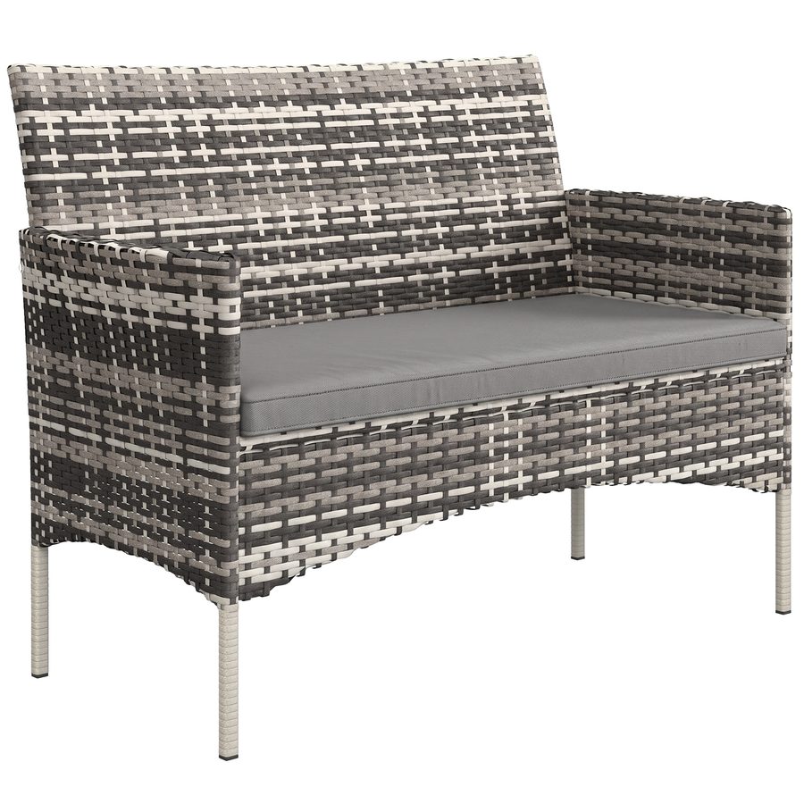 Outsunny Gartensofa 2-Sitzer Rattansofa mit Kissen Loungesofa, Wetterfest Couch für Garten Terrasse Balkon, Poly Rattan, Hellgrau   Aosom von Outsunny