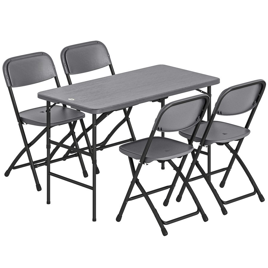 Outsunny 5-teiliges Garten-Set mit Tisch und Stühlen, Outdoor-Gartenmöbel mit höhenverstellbarem Klapptisch 55-74 cm, 4 klappbare Stühle und HDPE-Tischplatte, für Terrasse Patio, Dunkelgrau   Aosom von Outsunny