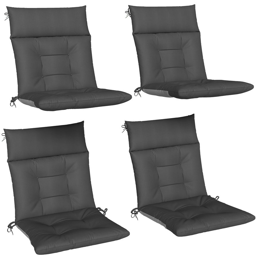 Outsunny 4er Set Sitzkissen 111,5 x 53 x 8 cm wasserabweisend rutschfest Stuhlkissen mit Bändern, Indoor Outdoor Sitzauflage, Sitzpolster, Stuhlpolster für Gartenmöbel, Sitzstuhl, Dunkelgrau   Aosom von Outsunny