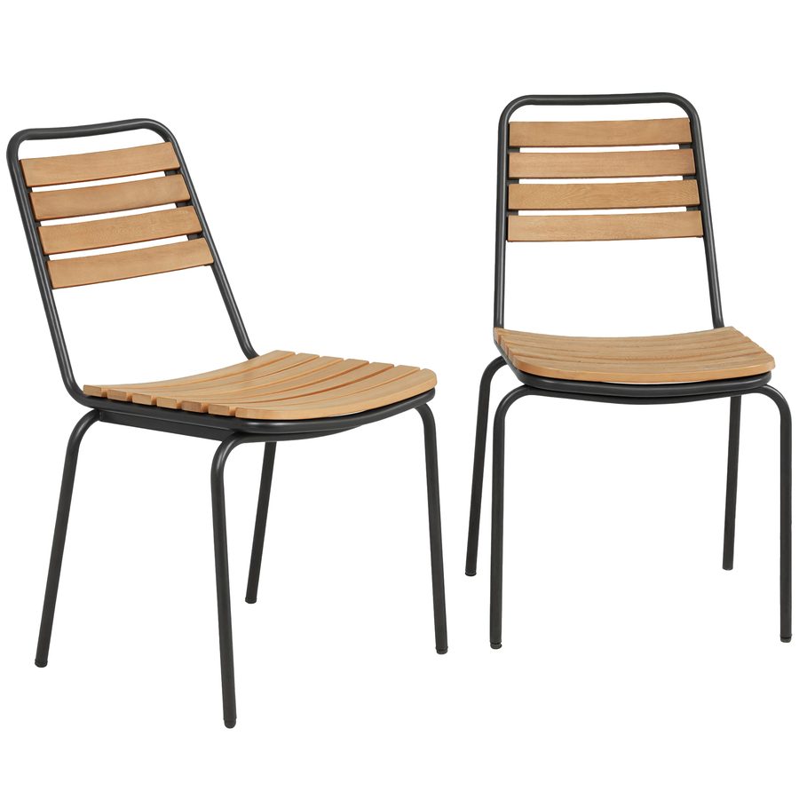 Outsunny Gartenstuhl 2er Set wetterfest Gartenstühle aus Stahl und Holz Stapelstuhl mit Rückenlehne stapelbar Terrassenstuhl bis 160 kg belastbar Gartenmöbel für Hinterhof, Garten, Balkon Naturholz   Aosom von Outsunny