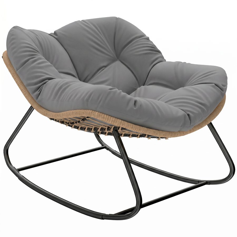 Outsunny Schaukelstuhl Schaukelsessel mit Kissen wetterfest Gartenstuhl bis 120 kg belastbar Relaxstuhl Outdoor Schwingsessel für Wohnzimmer Garten, Rasen, Balkon, Veranda Grau   Aosom von Outsunny