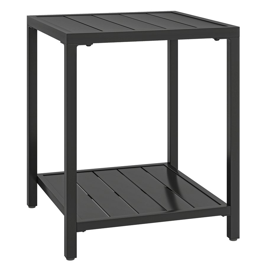 Outsunny Beistelltisch 45 x 45 cm wetterfest Gartentisch mit Lamellendesign Ablage verstellbaren Füßen, quadratisch Balkontisch 30kg Belastbar, Bistrotisch für Garten Terrasse Balkon Schwarz   Aosom von Outsunny