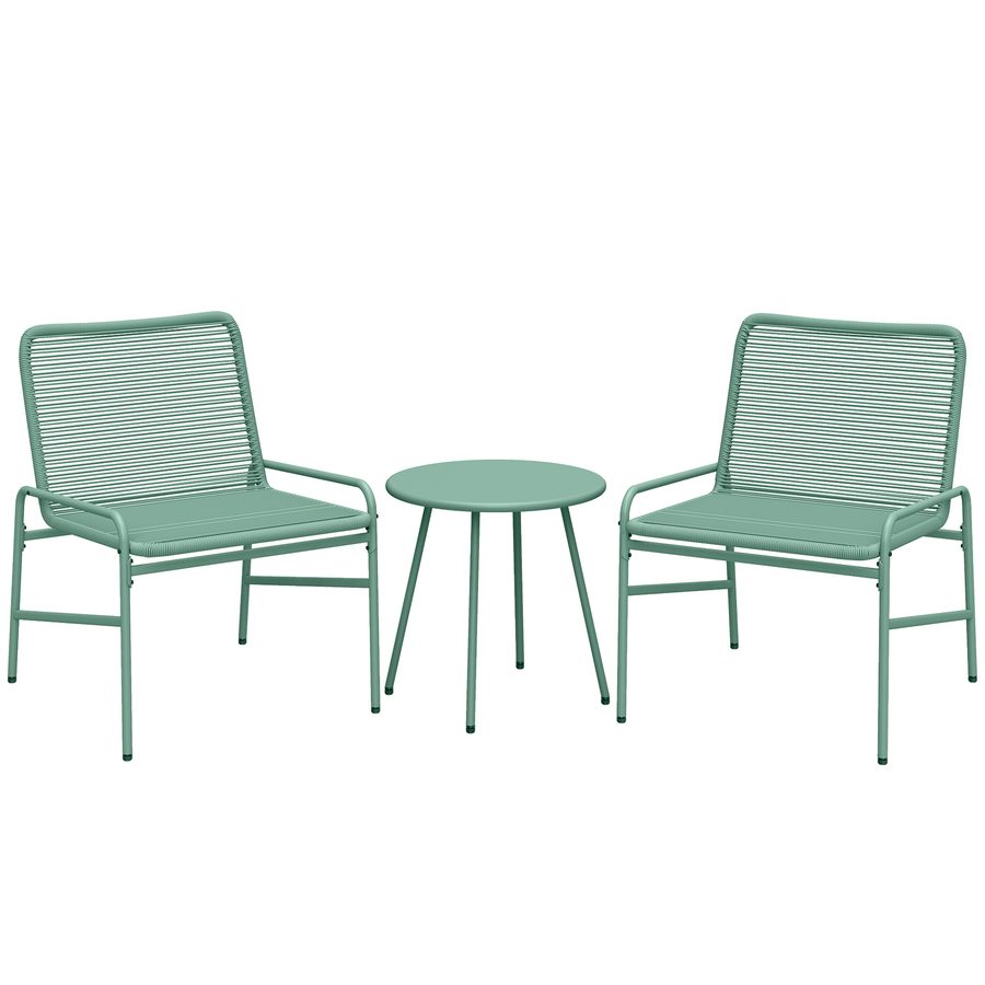 Outsunny 3‑teiliges Garten-Set aus Geflecht, runder Gartentisch mit 2 Stühlen, verstellbare Füße, galvanisierter Stahlrahmen, Gartenmöbel für Balkon Terrasse Patio, Grün   Aosom von Outsunny