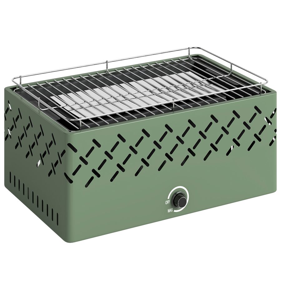 Outsunny Holzkohlegrill, Tragbarer Grill, 45,5x29x21 cm, mit integriertem Ventilator, einstellbare Temperatur und Kohleschale, für Camping, Picknick, Gartenparty, Hellgrün   Aosom von Outsunny