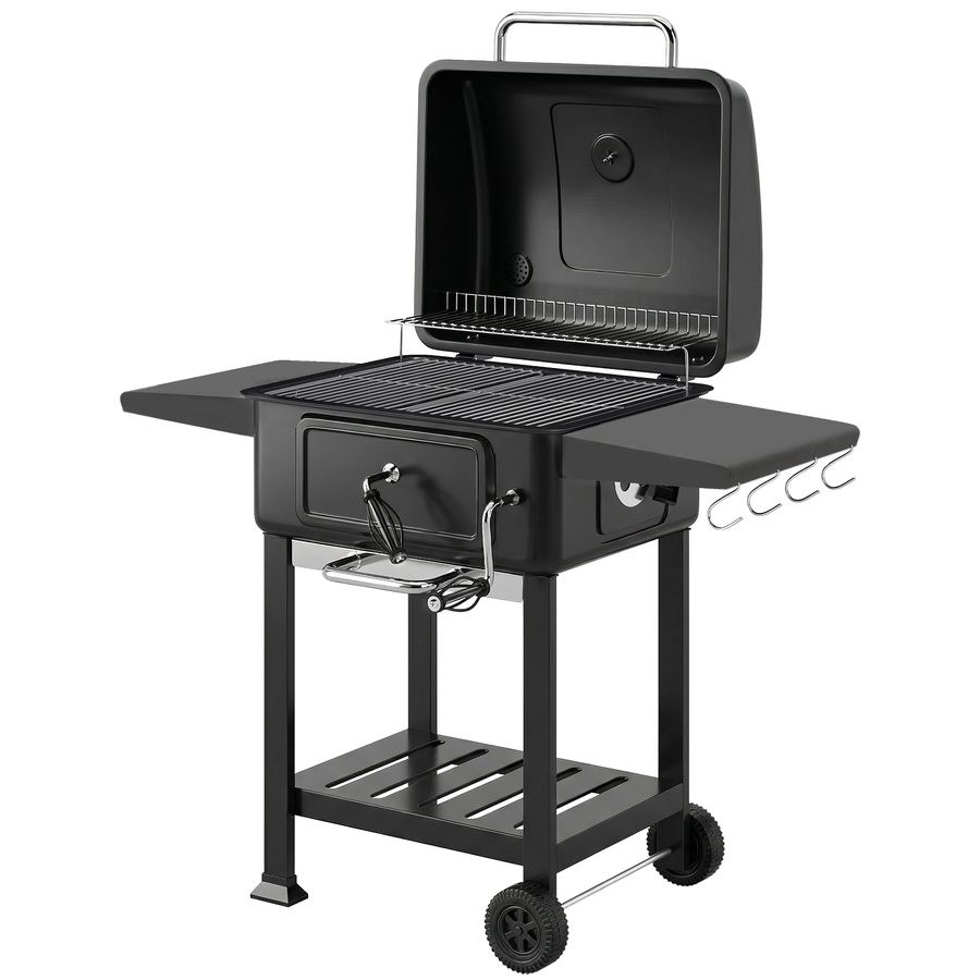 Outsunny Holzkohlegrill BBQ Smoker mit Deckel Thermometer höhenverstellbar Kohlepfanne Kamin Grillrost Seitentisch Aschefach Lüftung, Grillwagen mit Räder Kohlegrillwagen für Camping Garten   Aosom von Outsunny