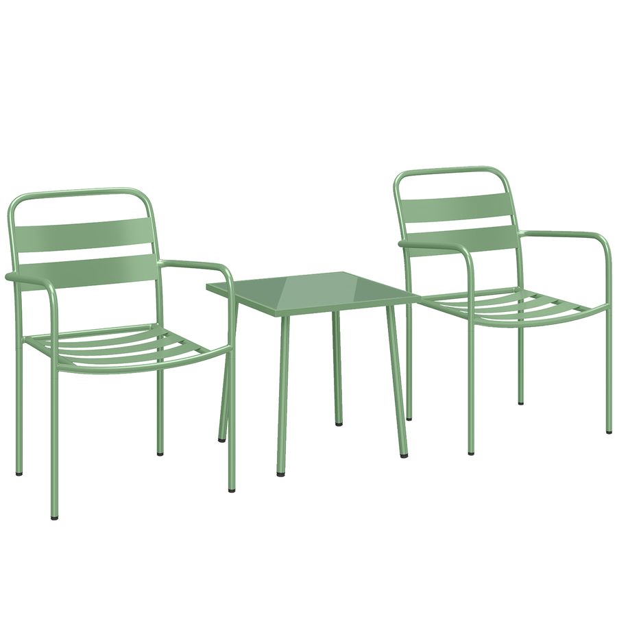 Outsunny 3‑teiliges Garten-Bistro-Set - Tisch mit gehärteter Glasplatte und 2 Lattenstühle, verzinkter rostbeständiger Stahlrahmen - Stilvolle Garten-, Balkon- und Terrassenmöbel, Grün   Aosom von Outsunny