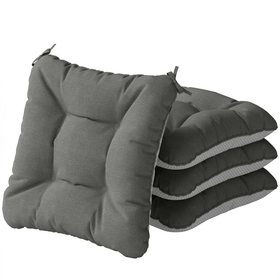 Outsunny 4er Set Sitzkissen 39,5 x 39,5 x 10 cm Stuhlkissen mit Bändern, rutschfeste Outdoor Indoor Sitzauflage, Sitzpolster für Sitzsthul, Essstuhl, Dunkelgrau   Aosom von Outsunny