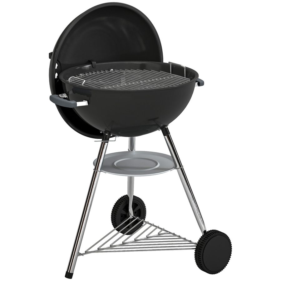 Outsunny Rundkohlegrill, tragbarer Holzkohle-BBQ mit Deckel, Rost Ø53,5cm, 2 Kohleboxen, Ablage, Thermometer, verstellbare Lüftungen, Aschebehälter, Griffe, Räder, für Garten, Schwarz   Aosom von Outsunny