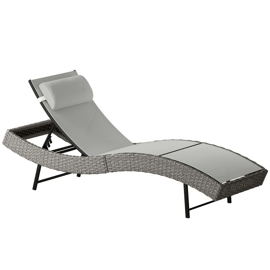 Outsunny Poly Rattan Sonnenliege S-förmige Gartenliege mit 5-fach verstellbare Rückenlehne Kopfstütze atmungsaktive UV-beständige Relaxliege Outdoor Rattan Liege Gartenmöbel für Garten Pool Hellgrau   Aosom von Outsunny