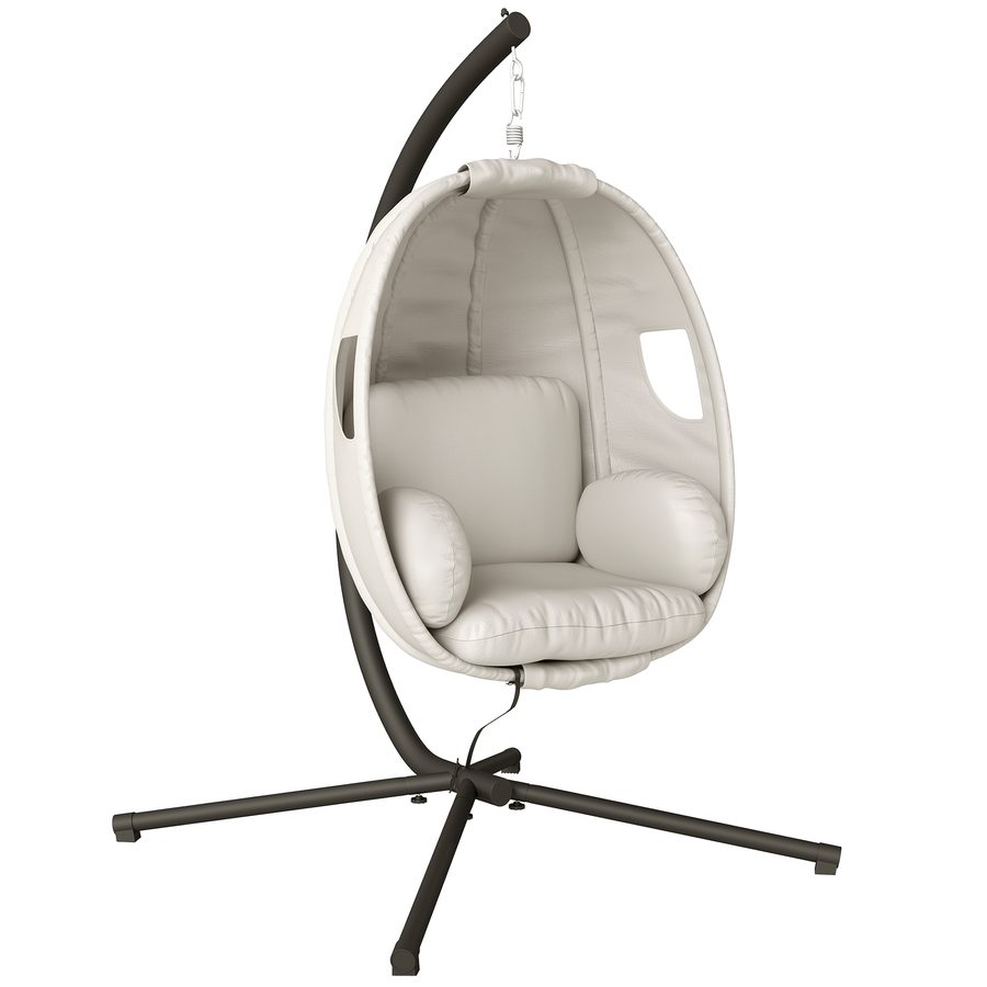 Outsunny Hängesessel mit Gestell, faltbar Hängekorb mit dick Sitzpolstern verstellbarer Höhe Sicherheitsgurt, Eiförmiger Hängeschaukel bis 120 kg Schaukelsessel für Indoor Outdoor Garten Hellgrau   Aosom von Outsunny
