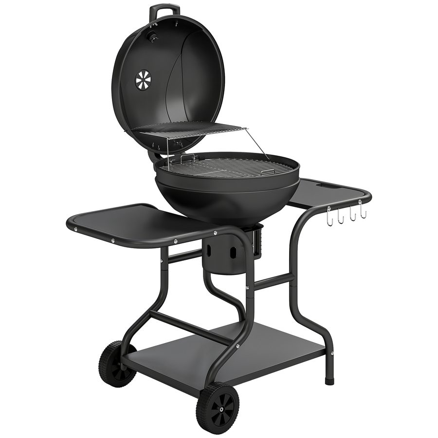 Outsunny Holzkohlegrill BBQ Smoker mit Seitentischen Deckel Thermometer Räder Kohlewanne Grillwagen Kugelgrill, Kohlegrill für Barbeque Camping, Terrasse, Garten 129 x 63,5 x 106,5 cm   Aosom von Outsunny