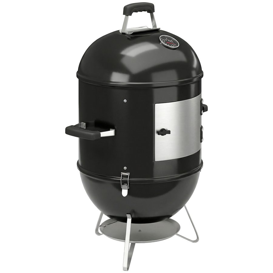 Outsunny 3-in-1 Räuchergrill mit 3 Grillrosten Ø44 cm, integriertem Thermometer, verstellbarer Belüftung, abnehmbarem Deckel, isoliertem Griff, Holzkohlegrill für Camping, Feiern, Picknick, Schwarz   Aosom von Outsunny