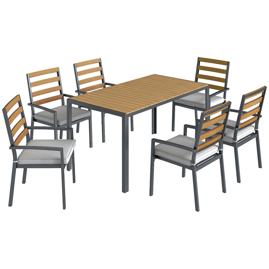 Outsunny Gartenessgruppe Gartengarnitur 7-teilig für 6 Personen mit 1 Esstisch, 6 Stühlen, Kissen für Terrasse, Naturholz   Aosom.de von Outsunny
