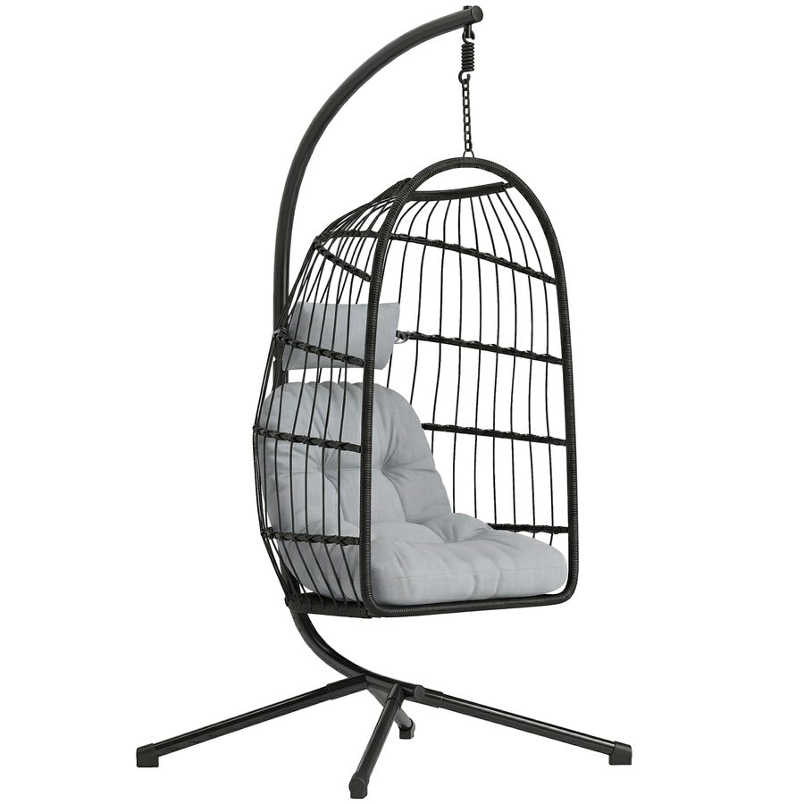 Outsunny Hängesessel mit Gestell faltbar Polyrattan Hängekorb mit Kissen Sicherheitsgurt Kopfstütze Bänder X-Bein, höhenverstellbar Hängeschaukel Outdoor Hängestuhl für Balkon Terrasse   Aosom von Outsunny