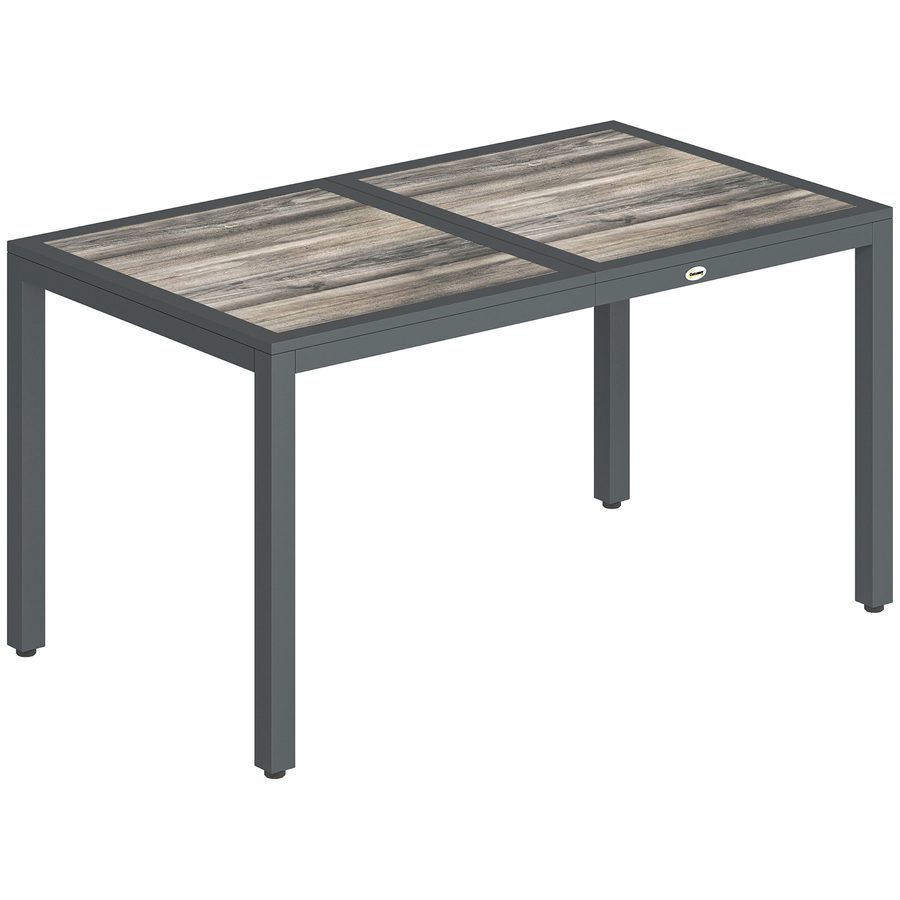 Outsunny Rechteckiger Gartentisch für 4 bis 6 Personen, Außen-Esstisch mit Holzoptik-Tischplatte und Stahlbeinen, für Balkon, Veranda, Terrasse, 140 x 80 x 72 cm, dunkelgrau   Aosom von Outsunny