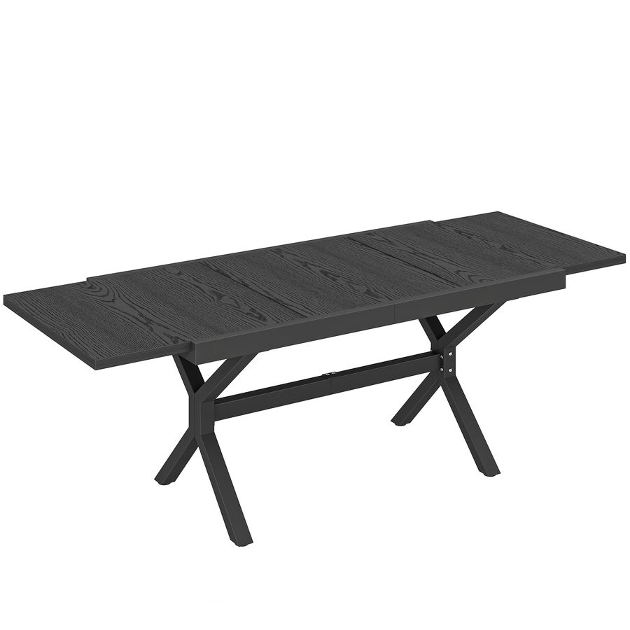 Outsunny Ausziehbarer Gartentisch Aluminium Holzoptik - 154–214 cm Außen-Esstisch für 8–10 Personen - Robustes X-Gestell & Verstellbare Füße für Terrasse und Garten, Anthrazitgrau   Aosom von Outsunny
