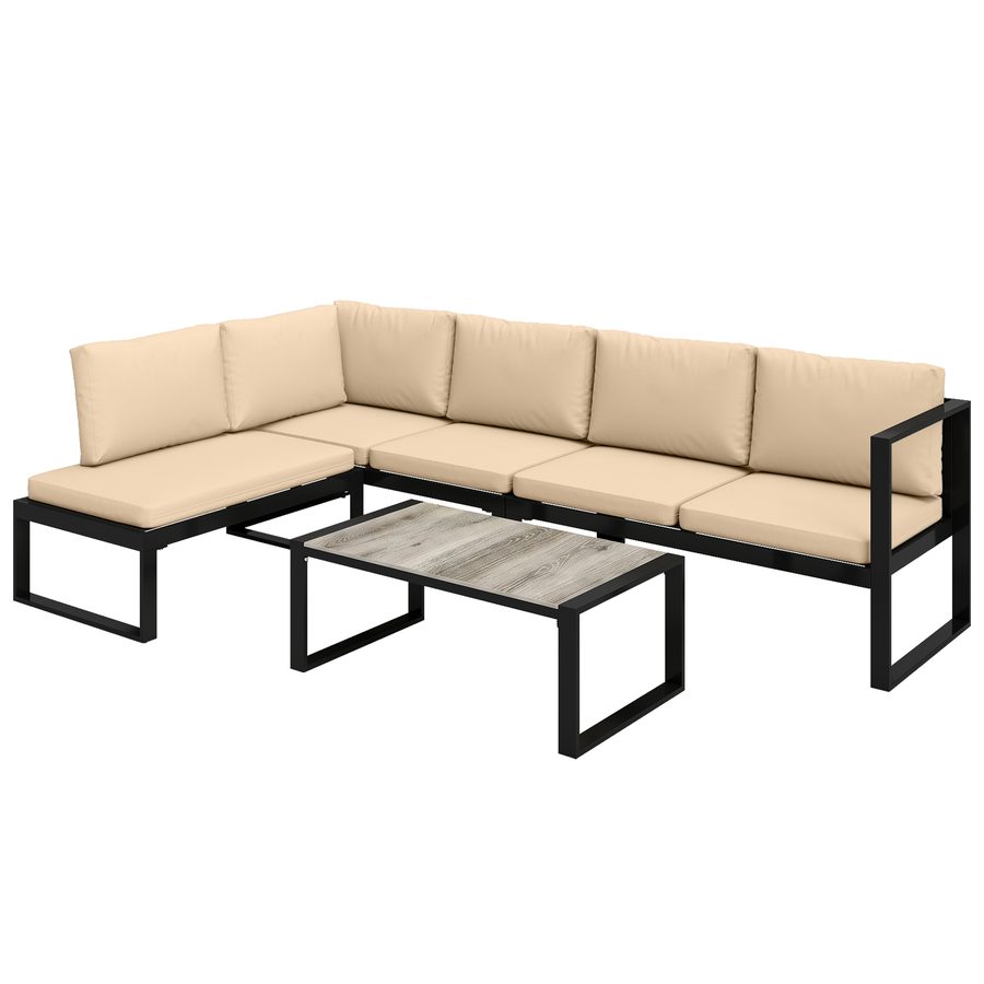 Outsunny 4-teiliges Gartenmöbel-Set, Sofa-Set mit 2 Zweisitzern, armloser Stuhl, Couchtisch, Metallrahmen, Texteline-Mesh, für Balkon, Khaki   Aosom von Outsunny