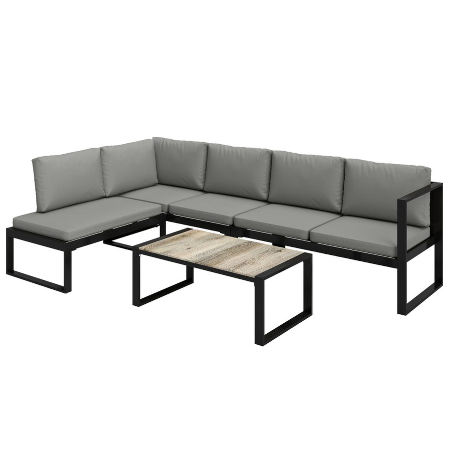 Outsunny Außen-Eck-Gartenlounge für 5 Personen, modulare Sofas, Sessel ohne Armlehnen, Couchtisch, Kissen, Metallgestell und Textilene, Gartenmöbel für Terrasse & Balkon, Grau   Aosom von Outsunny