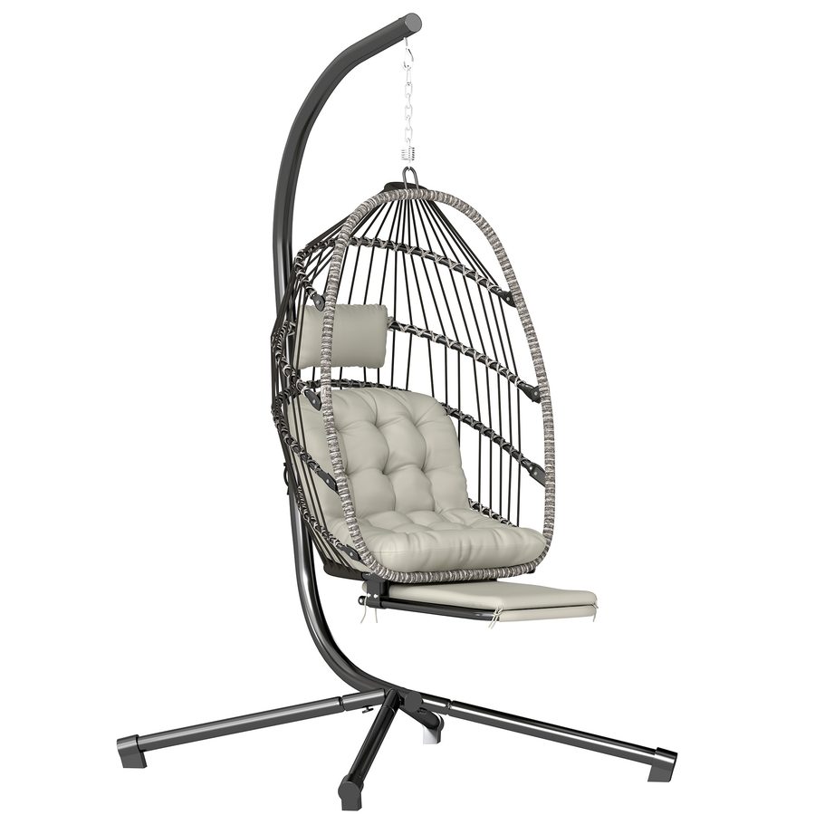 Outsunny Hängesessel mit Gestell, klappbarer Hängesessel mit ausziehbarer Fußstütze, weiches Sitzkissen und Nackenstütze, für Innen und Außen, Terrasse oder Garten, hellgrau   Aosom von Outsunny
