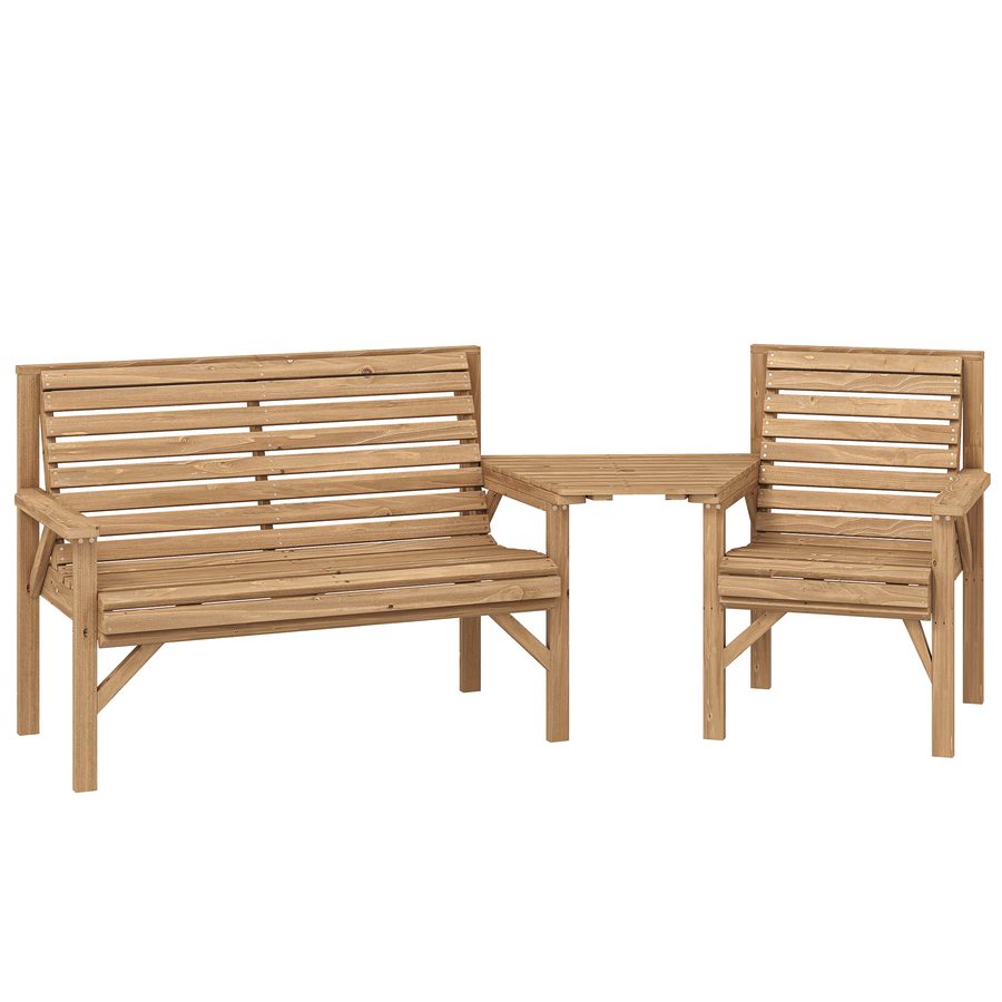 Outsunny Gartenstühle 3er-Set, Balkonmöbel Set mit Sonnenschirmloch, Gartenstuhl, Bank, abnehmbarem Tisch, Terrassenstühle Sitzgruppe für Balkon, Terrasse, Garten, Naturholz, 121 x 65 x 90 cm   Aosom von Outsunny