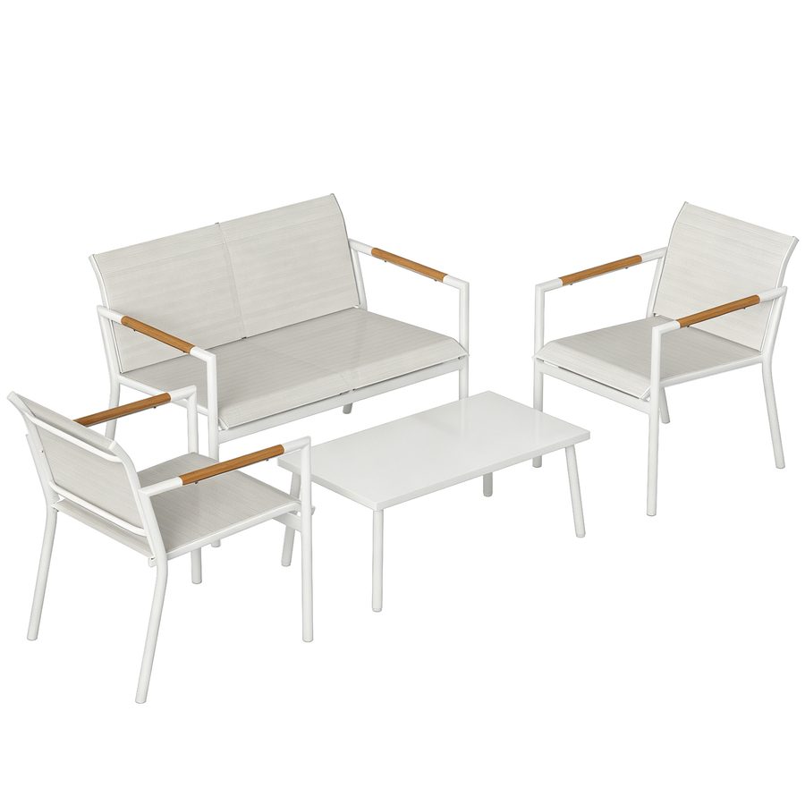 Outsunny Gartenmöbel Set Sitzgruppe für 4 Personen Atmungsaktiv Gartenlounge mit 2er Sofa 2 Sessel Metall-Tisch Fußpads, Wetterfest Outdoor Balkonmöbel Terrassenmöbel für Garten Balkon Cremeweiß   Aosom von Outsunny