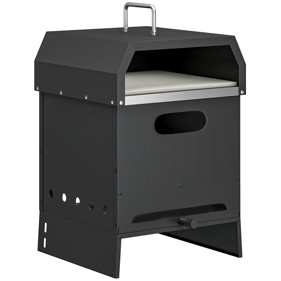 Outsunny 3-in-1 Outdoor Pizzaofen Holzbefeuerter Pizza Ofen Edelstahl 2 Ebene Backofen mit Pizzastein Griffen Pizzaschaufel Tragbarer Pizzaöfen für Garten Party   Aosom von Outsunny