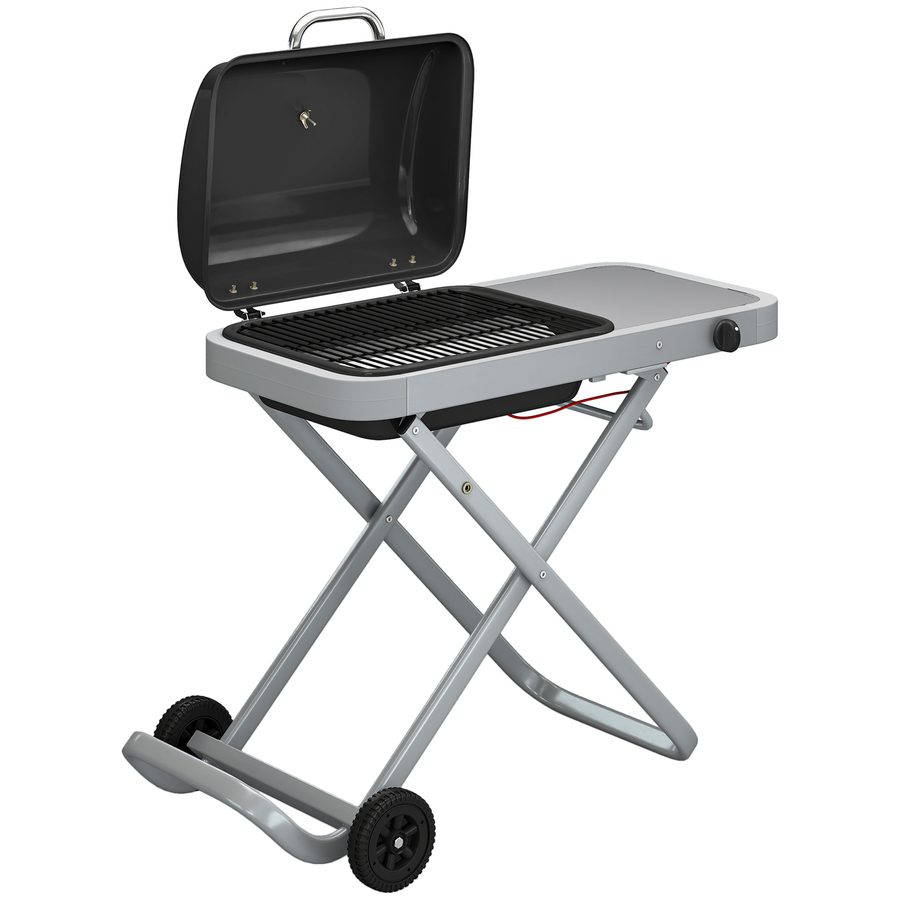 Outsunny Tragbarer Gasgrill 1 Brenner 2,5kW Grillwagen mit Faltbarem Rollwagen Grillrost Seitentisch Deckel Thermometer Fettauffangschale Tischgrill Outdoor Tischgasgrill für BBQ Camping Garten   Aosom von Outsunny