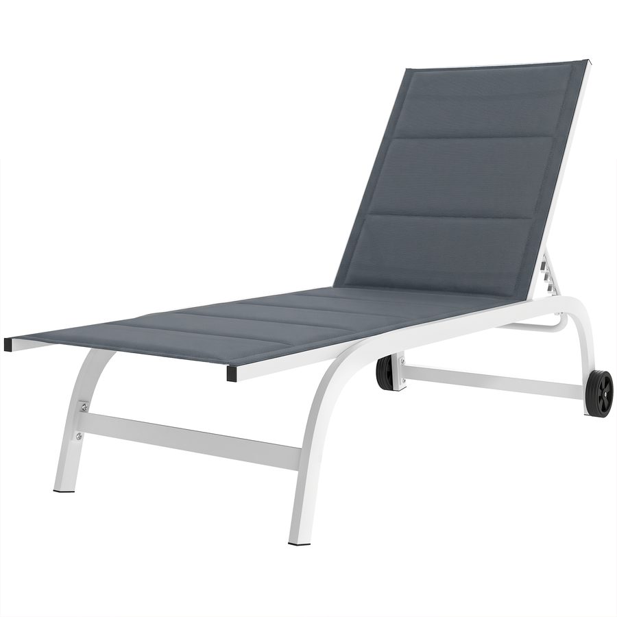 Outsunny Sonnenliege für Garten mit Rollen, 6-fach verstellbare Rückenlehne, Gartenliege aus Texteline mit Aluminiumrahmen, für Pool & Terrasse, Dunkelgrau und Weiß   Aosom von Outsunny