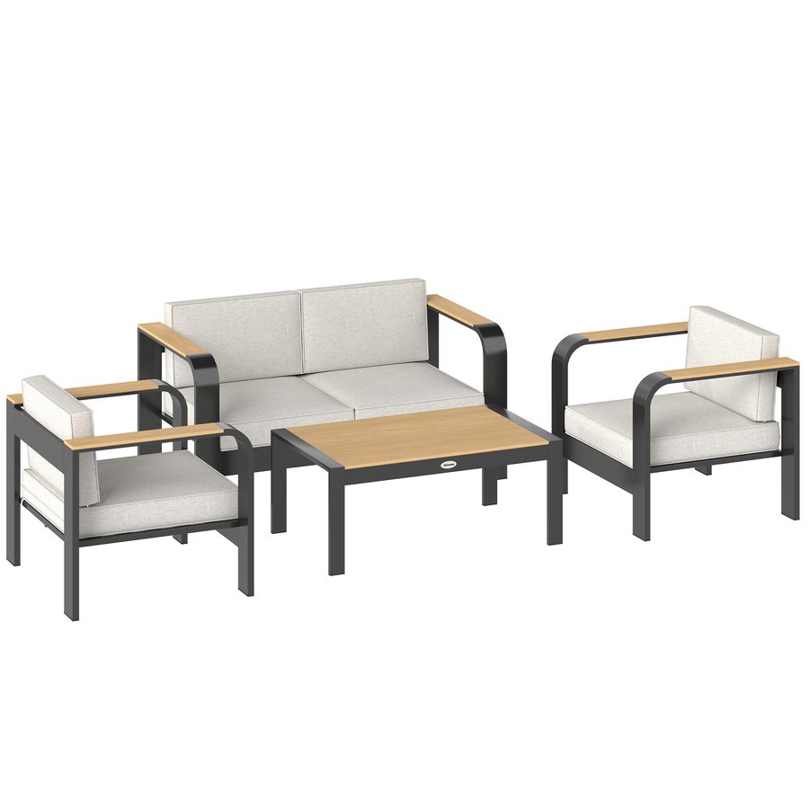 Outsunny Gartenmöbel Set Gartensitzgruppe extra-tiefe Sitze, mit 2er-Sofa 2 Sessel WPC-Latten-Couchtisch Aluminiumrahmen für Garten Beige   Aosom.de von Outsunny