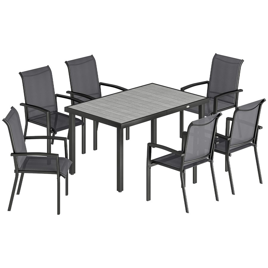 Outsunny Garten-Set 7-teilig, Esstisch-Set für Außen mit abnehmbarer Tischplatte, 6 stapelbare Texteline-Stühle, Gartenmöbel für Terrasse Balkon Patio, Grau   Aosom von Outsunny