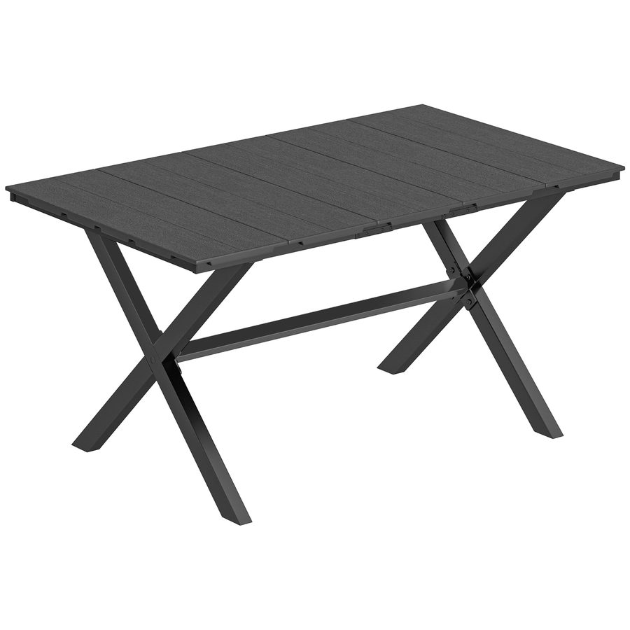 Outsunny Rechteckiger Garten-Esstisch, Terrassen-Außentisch 150x90x74 cm, mit Latten-HDPE-Tischplatte und Metallgestell, für 6 Personen, Traglast 50 kg, für Garten, Balkon, Schwarz   Aosom von Outsunny