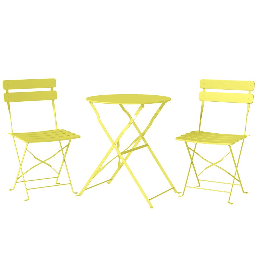 Outsunny 3-teiliges Garten Bistro Set Klappbar Bistrotisch mit 2 Stühlen Lamellen-Sitz Doppelt X-Beine, Rostbeständig Bistro Gartenmöbel Balkonmöbel Set Outdoor Balkonset für Garten Terrasse Gelb   Aosom von Outsunny