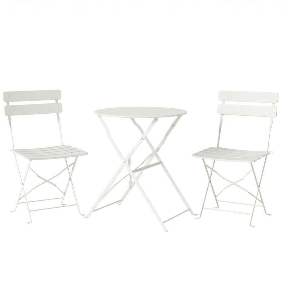 Outsunny 3-teiliges Garten Bistro Set Klappbar Bistrotisch mit 2 Stühlen Lamellen-Sitz Doppelt X-Beine, Rostbeständig Bistro Gartenmöbel Balkonmöbel Set Outdoor Balkonset für Garten Terrasse Cremeweiß   Aosom von Outsunny