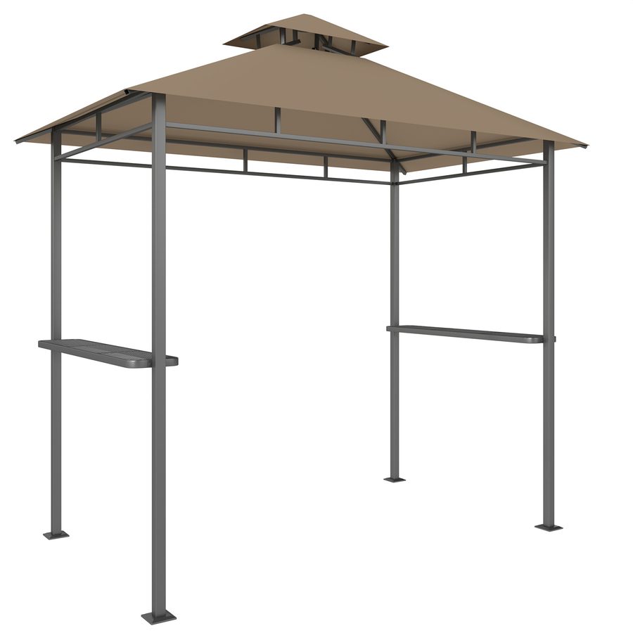 Outsunny Grillüberdach für draußen, Gartenpavillon 245x146x255cm, Doppeldach, 2 seitliche Ablagen, Metallgestell, Grillpavillon für Feste, Picknick, Terrasse, Braun   Aosom von Outsunny
