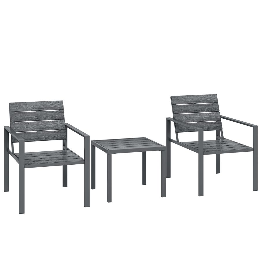 Outsunny 3-teiliges Bistrot-Set, Garten-Set mit 2 Stühlen aus HDPE, Beistelltisch, Tisch- und Stuhlset aus Metall, für Terrasse, Balkon, Dunkelgrau   Aosom von Outsunny