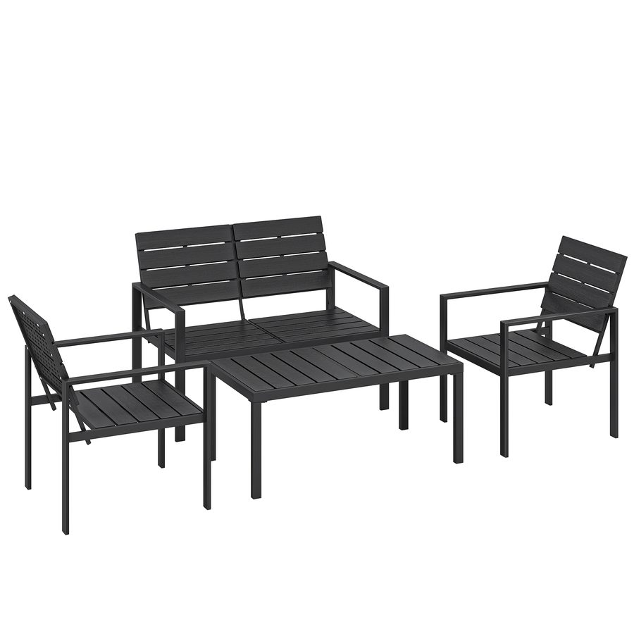 Outsunny Gartenmöbel Set Gartenmöbel set wetterfest 4 Personen mit 2er-Sofa 2 Sesseln Breiter Couchtisch HDPE-Latten für Garten Schwarz   Aosom.de von Outsunny