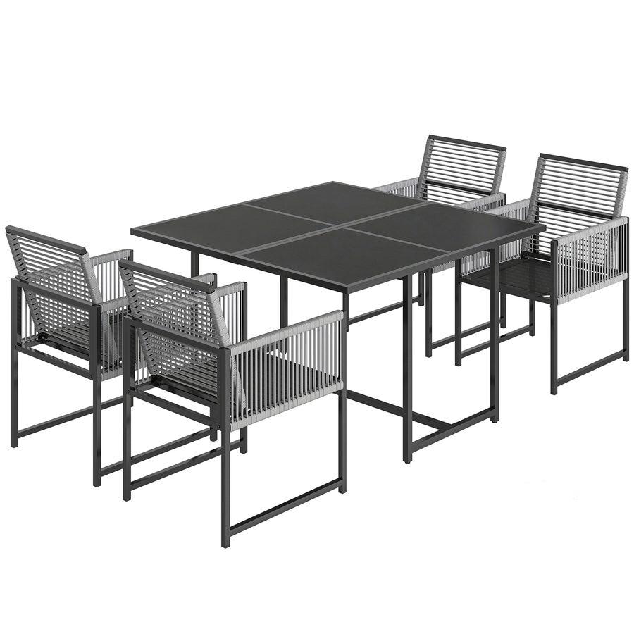 Outsunny Gartenmöbel Set Sitzgruppe 5-teilig Glastisch mit 4 Atmungsaktiven Stühlen klappbar Rückenlehne Seilflecht, Platzsparend Essgruppe Gartengarnitur Gartenset für Garten Balkon Terrasse Hellgrau   Aosom von Outsunny