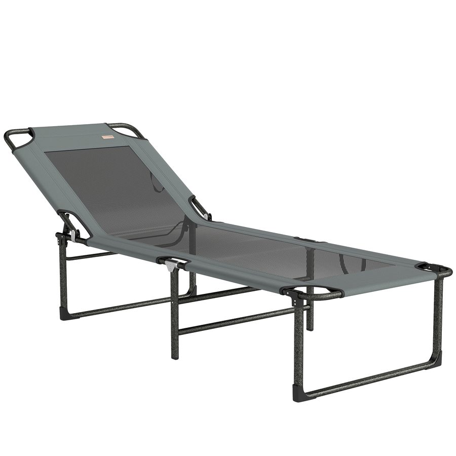 Outsunny Klappbare Sonnenliege mit 4-fach verstellbarer Rückenlehne, Gartenliege mit atmungsaktivem Texteline-Sitz, Tragegriffe, für Strand Pool Garten, 175x58x68 cm, Grau   Aosom von Outsunny