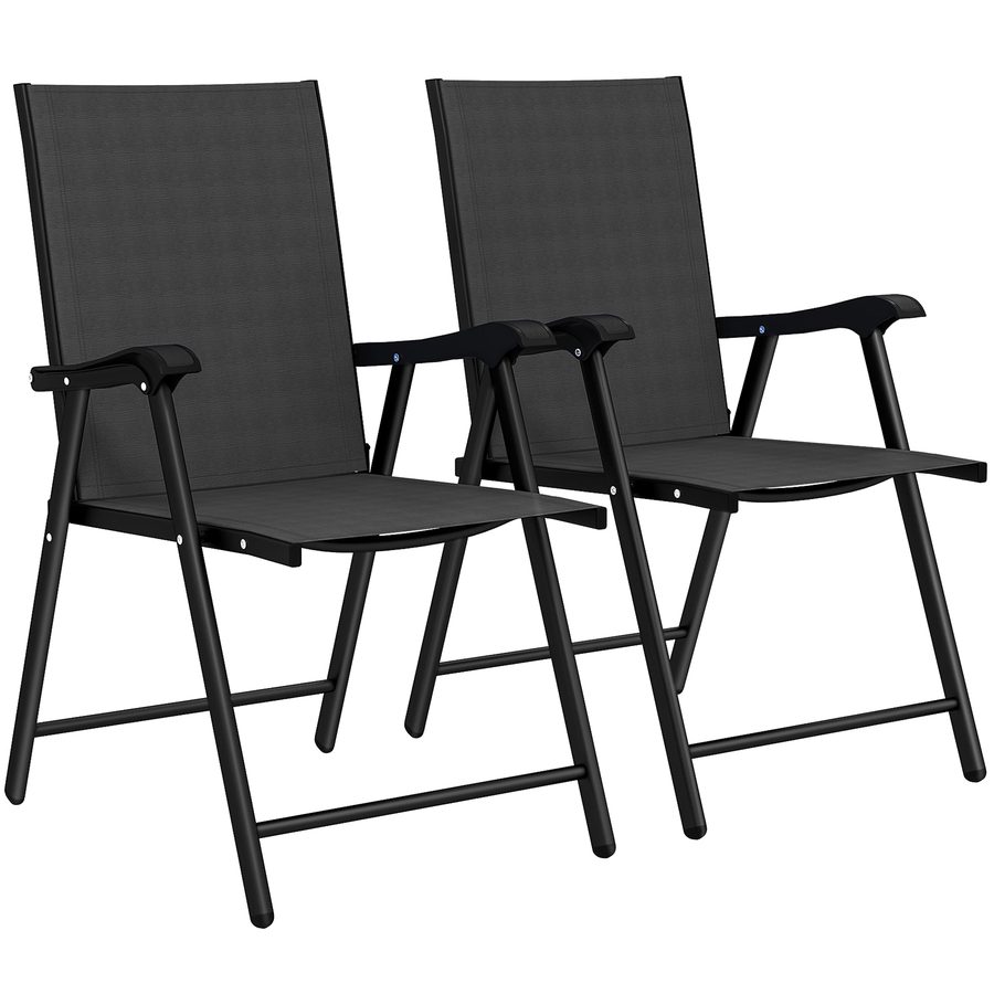 Outsunny 2er-Set Klappstuhl Gartenstuhl klappbar mit hoher Rückenlehne Armlehne für Garten Balkon Terrasse Stahl, Texteline Schwarz 58 x 62 x 97 cm   Aosom von Outsunny