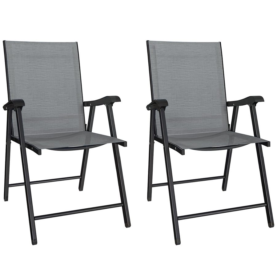 Outsunny Set mit 2 klappbaren Gartenstühlen, Hochlehner mit Armlehnen, atmungsaktives Texteline-Gewebe und Stahlgestell für Terrasse und Balkon, Hellgrau   Aosom von Outsunny
