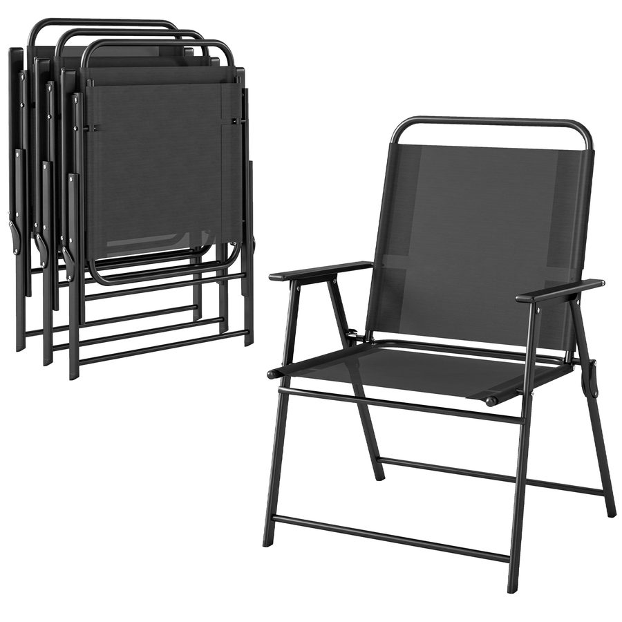 Outsunny 4er-Pack klappbare Campingstühle, Outdoor-Gartenstühle mit hoher Rückenlehne, breitem Sitz und Armlehnen, atmungsaktives Textilene-Gewebe und Stahlrahmen für Terrasse, 65x60x94 cm, Schwarz   Aosom von Outsunny