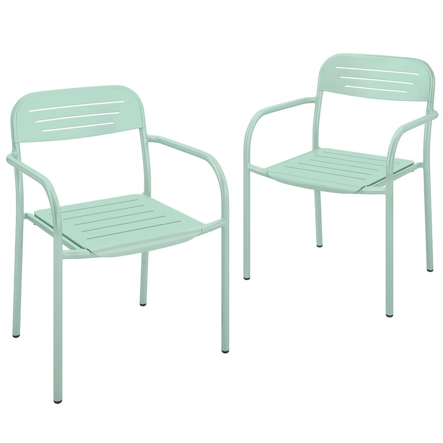 Outsunny Gartenstühle 2er Set Stapelbare Terrassenstühle mit Lamelldesign Armlehnen, wetterfest Metall Balkonstühle 120 kg Belastbar Stapelstühle für Garten, Balkon Terrasse 56 x 58 x 78 cm Grün   Aosom von Outsunny
