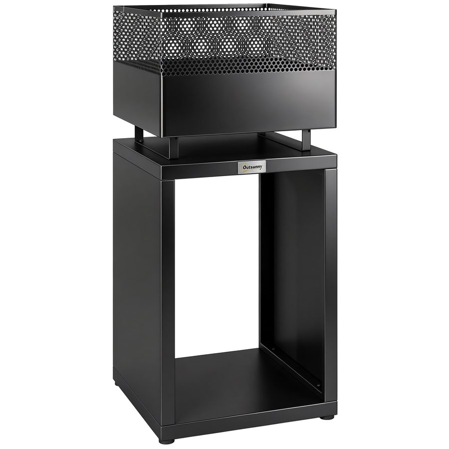 Outsunny Feuerschale 39 x 39 x 87 cm Feuerstelle mit Holzlager Kohlegitter verstellbaren Füßen, Feuerschalen Feuerkorb für Garten, Balkon Terrasse, Outdoor BBQ Camping Schwarz   Aosom von Outsunny