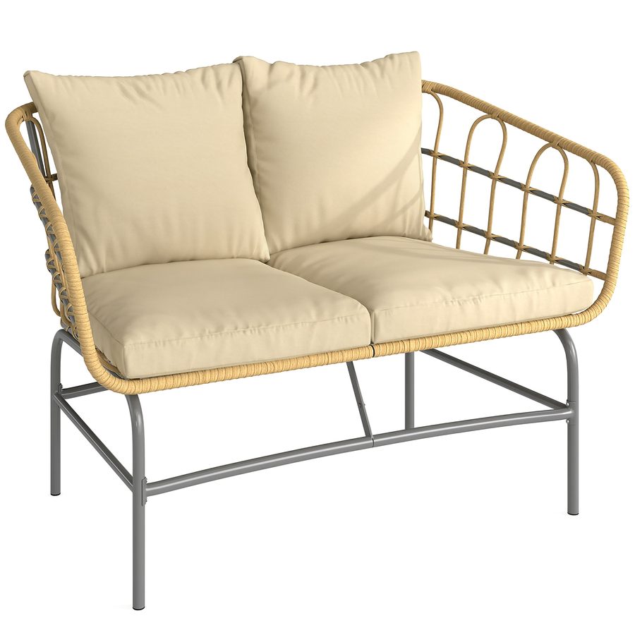 Outsunny 2‑Sitzer Gartensofa aus Polyrattan - Outdoor-Lounge mit dicken Anti-Rutsch-Kissen - Balkon- & Terrassenbank im Rattan-Design, Braun   Aosom von Outsunny