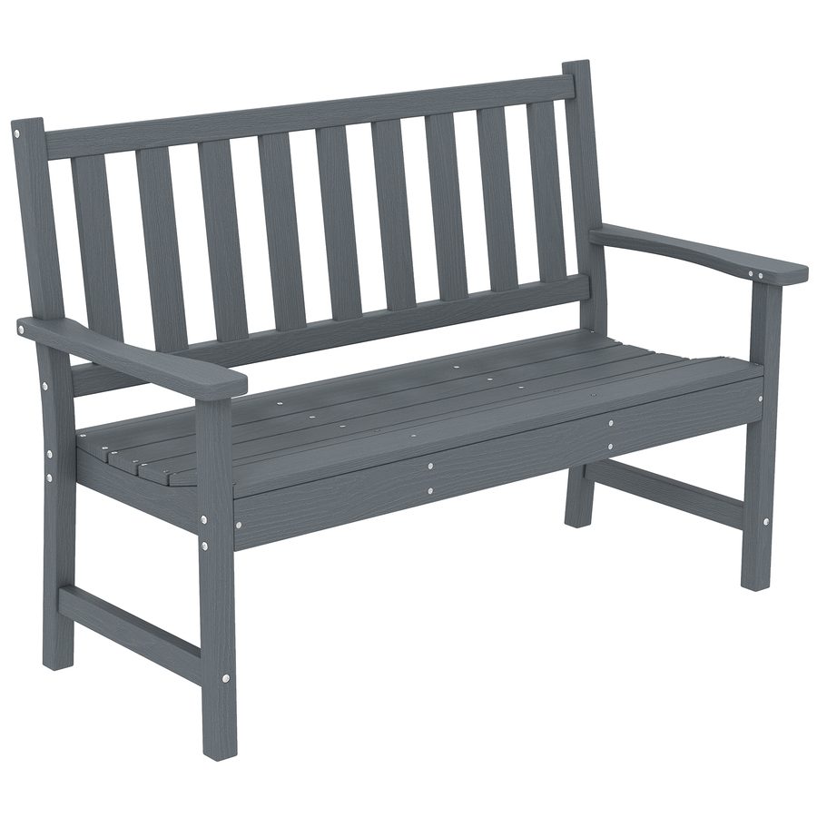 Outsunny Gartenbank 2-Sitzer wetterfest Kunststoff Outdoor Sitzbank mit Lamelldesign Holzoptik Rückenlehne Ergonomisch Balkonbank bis 240kg Parkbank Gartenmöbel für Garten Park 130 x 59 x 91cm Grau   Aosom von Outsunny