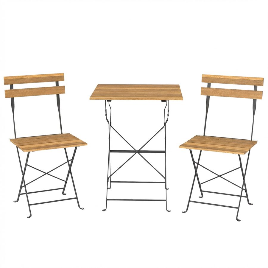Outsunny 3-teiliges Bistrot-Gartenmöbel-Set, Terrassenmöbel mit 2 klappbaren Stühlen und quadratischem Akazienholz-Tisch, Metallgestell, für Balkon Terrasse Garten, Natur   Aosom von Outsunny