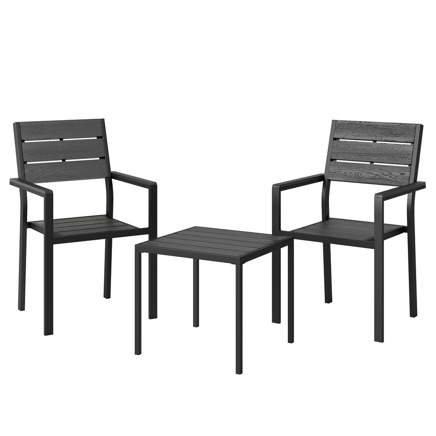 Outsunny 3-teiliges Garten Bistro Set Bistrotisch mit 2 Stühlen Lamellendesign Holzoptik HDPE-Tischplatte, Rostbeständig Bistro Gartenmöbel Balkonmöbel Set Outdoor Balkonset für Garten Terrasse   Aosom von Outsunny